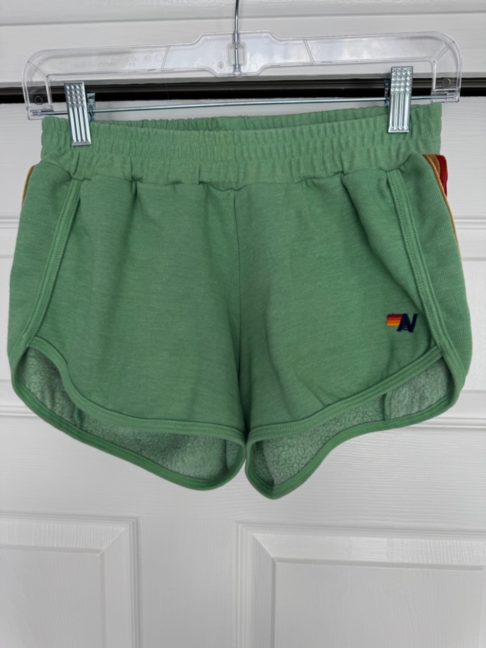 AVIATOR NATION | EUC pale green women's shorts with velvet stripes MEDIUM